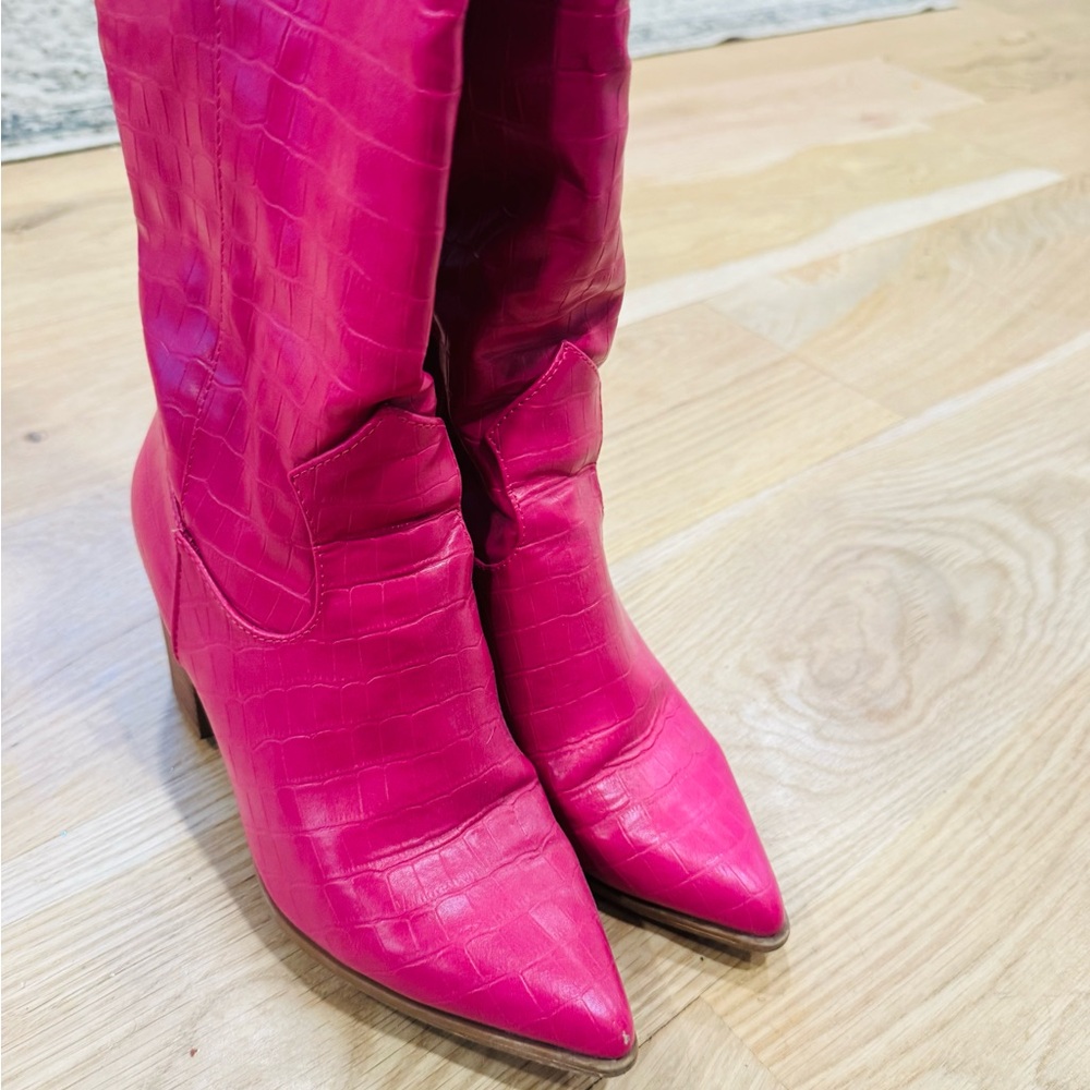 Pink Croc-Embossed Women's Boots